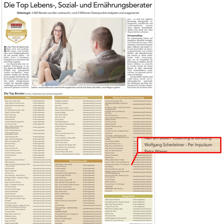Kurier 12. September 2025 Top Berarter 2025